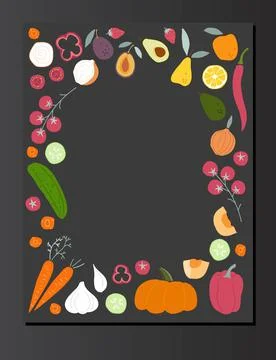 Vegetable frame. Hand drawn doodle sketch isolated. Colored Abstract vector Food Stock Illustration