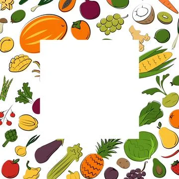 Vegetable frame set. Vector flat illustration. Vegetarian concept Stock Illustration