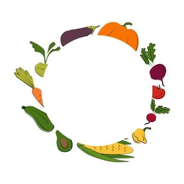 Vegetable frame set. Vector flat illustration. Vegetarian concept Stock Illustration