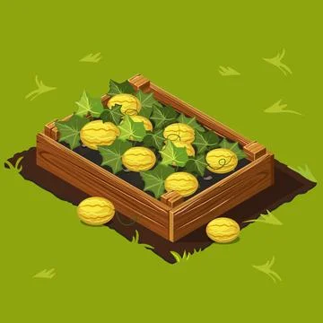 Vegetable Garden Box with Melons. Set 6 Stock Illustration