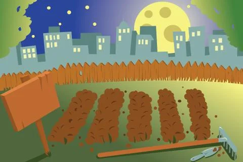 Vegetable garden by night Stock Illustration