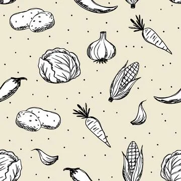 Vegetable Garden Seamless Pattern Vector Stock Illustration