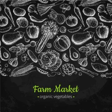 Vegetable hand drawn vintage vector illustration. Farm Market poster. Vegetar Stock Illustration