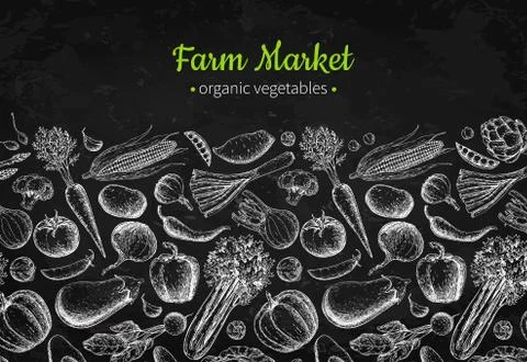 Vegetable hand drawn vintage vector illustration. Farm Market poster. Vegetar Illustrazione stock