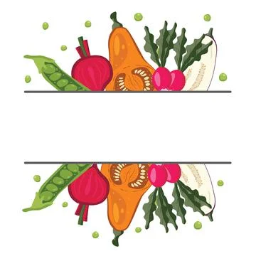 Vegetable horizontal frame for inscriptions, doodle vector illustration Illustrazione stock