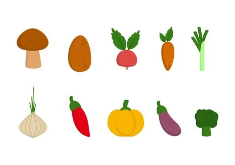 Vegetable icon flat style. collection of isolated cartoon illustrations Stock Illustration