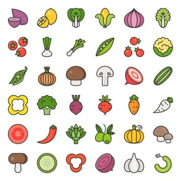 Vegetable icon set 2/2, filled outline icon Stock Illustration
