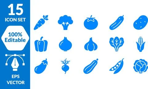 Vegetable Icon Set Including Carrot Broccoli Tomato Pepper Garlic Onion and.. Stock Illustration