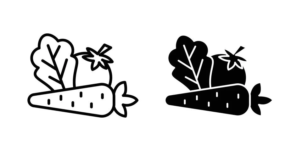 Vegetable icon thin line and clipart style vector set Stock Illustration
