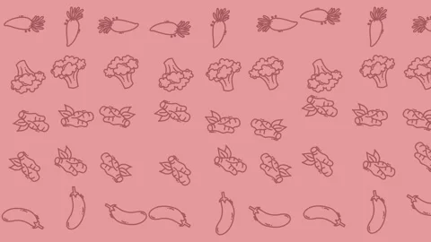 Vegetable icons animation on pink background seamless loop motion graphics Stock Footage 328596289