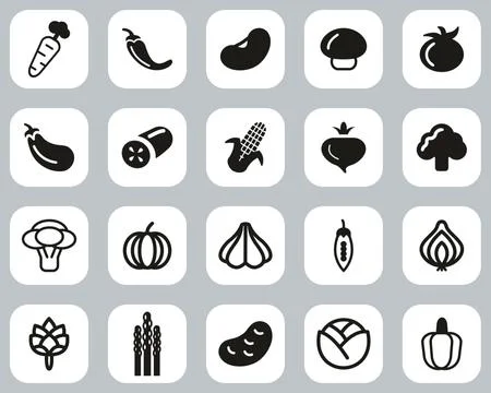 Vegetable Icons Black &amp; White Flat Design Set Big Illustrazione stock