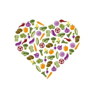Vegetable icons in heart Stock Illustration