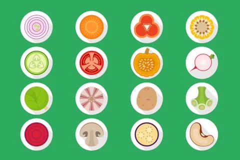 Vegetable icons with long shadow Stock Illustration