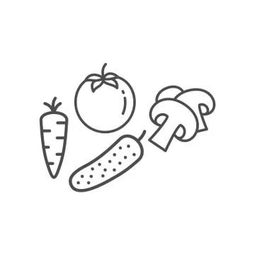Vegetable icons thin line art set. Black vector symbols isolated on white. Stock Illustration