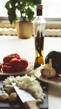 Vegetable ingredients in the kitchen Stock Photos