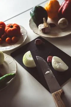 Vegetable ingredients in the kitchen Stock Photos