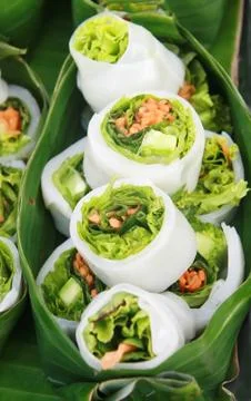 Vegetable inside flour sheet , thai dessert Stock-Fotos