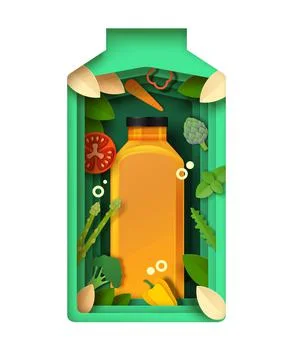 Vegetable juice 3d vector paper cut design Stock Illustration
