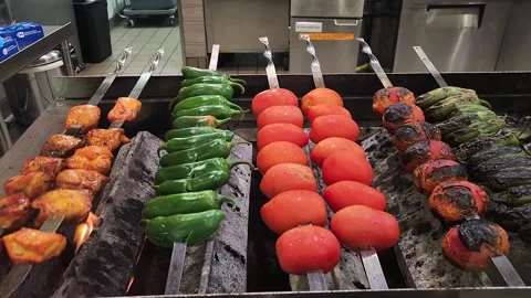 Vegetable kabob on open flame Stock Footage 253474351