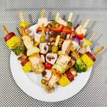 Vegetable kebabs Stock Photos