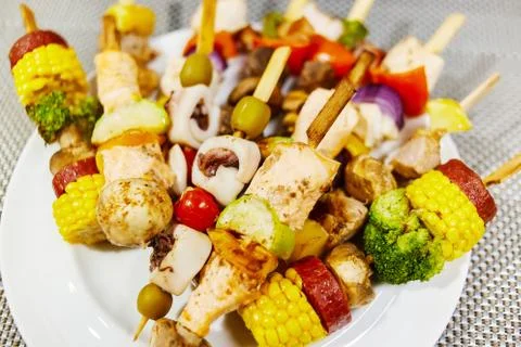 Vegetable kebabs 스톡 사진