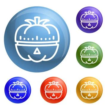Vegetable kitchen timer icons set vector Stock Illustration