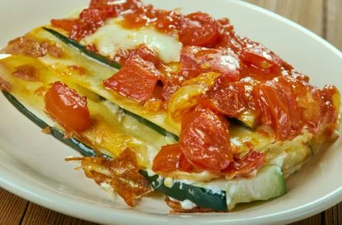 Vegetable lasagna with zucchini Stock Photos
