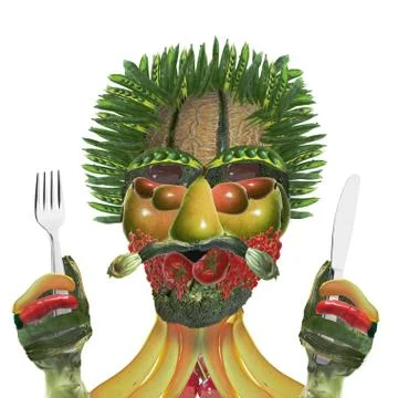 Vegetable man with knife and fork Stock Illustration