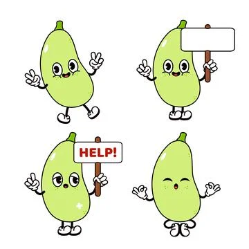 Vegetable marrow character bundle set. Vector hand drawn doodle style tradi.. Stock Illustration