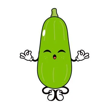 Vegetable marrow doing yoga character. Vector hand drawn traditional cartoo.. Stock Illustration