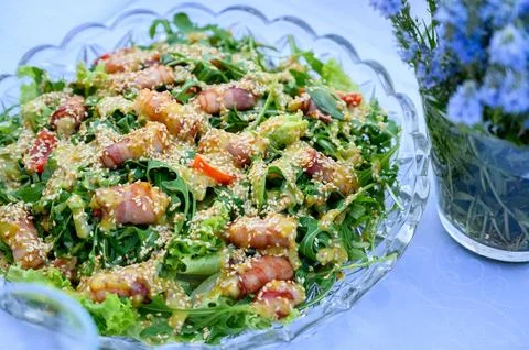 Vegetable, meat, fruit snacks on the table Stock Photos