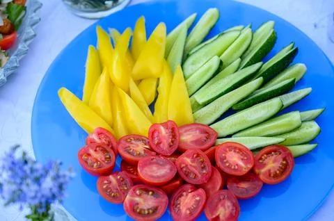Vegetable, meat, fruit snacks on the table Stock-Fotos