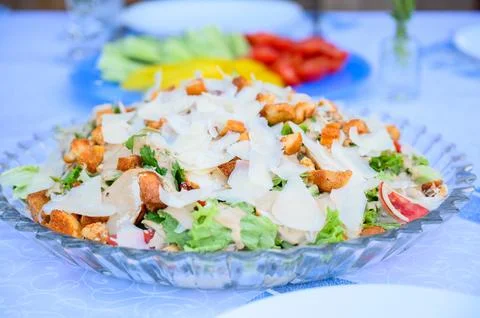 Vegetable, meat, fruit snacks on the table Stock Photos