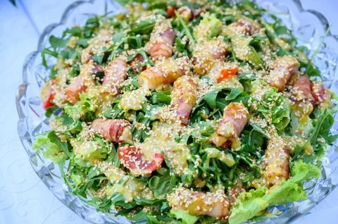 Vegetable, meat, fruit snacks on the table Stock Photos