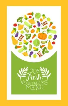 Vegetable Menu Banner Template with Fresh Farm Products Pattern Vector Stock Illustration