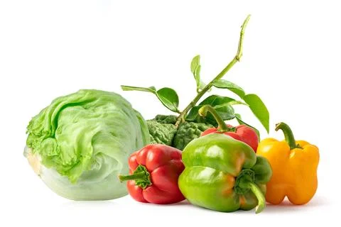 Vegetable mix for cooking food in kitchen on white background. Stock Photos