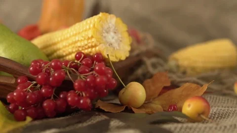 Vegetable mix on the table. Top view. Old table with a variety of vegetables and Stock Footage 81194049