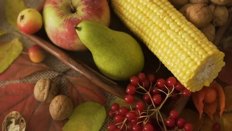 Vegetable mix on the table. Top view. Old table with a variety of vegetables and Stock Footage 81194239