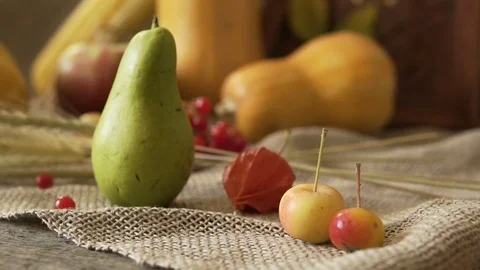 Vegetable mix on the table. Top view. Old table with a variety of vegetables and Stock Footage 82152152