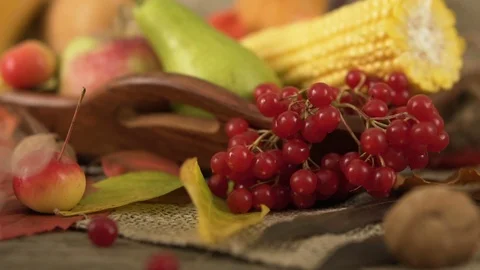 Vegetable mix on the table. Top view. Old table with a variety of vegetables and Stock Footage 82152920