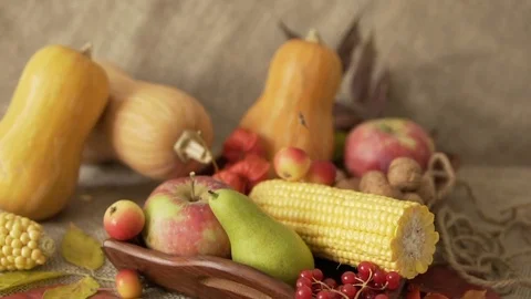 Vegetable mix on the table. Top view. Old table with a variety of vegetables and Stock Footage 82901800