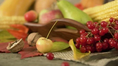 Vegetable mix on the table. Top view. Old table with a variety of vegetables and Stock Footage 83229875