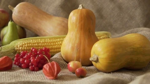 Vegetable mix on the table. Top view. Old table with a variety of vegetables and Stock Footage 84396207