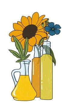 Vegetable oil extraction process, hemp oil, sunflower oil,flaxseed oil,sunflower Stock Illustration
