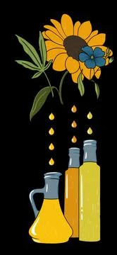 Vegetable oil extraction process, hemp oil, sunflower oil,flaxseed oil,sunflower Stock Illustration