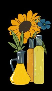Vegetable oil extraction process, hemp oil, sunflower oil,flaxseed oil,sunflower Stock Illustration