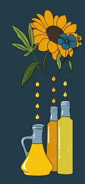 Vegetable oil extraction process, hemp oil, sunflower oil,flaxseed oil,sunflower Stock Illustration