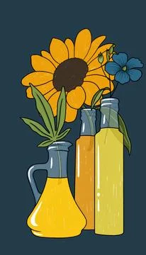 Vegetable oil extraction process, hemp oil, sunflower oil,flaxseed oil,sunflower Stock Illustration