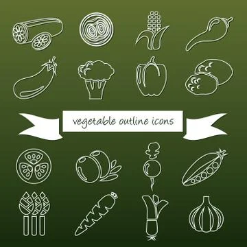 Vegetable outline icons Stock Illustration
