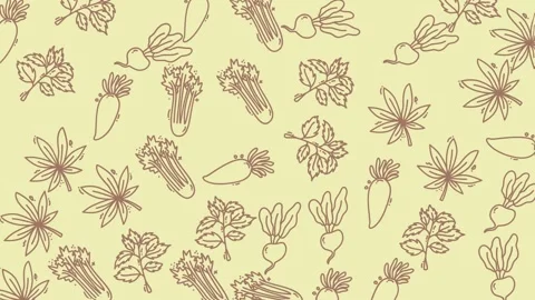 Vegetable Outline Pattern Seamlessly Repeating on Light Cream Background Stock Footage 320061114